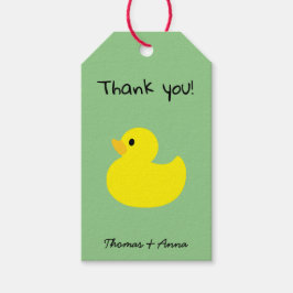 Gelbe Ente Danke, grüne Farbe (Größe) Geschenkanhänger