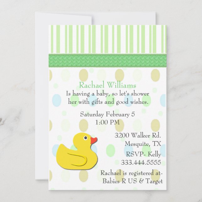 Gelbe Ente farbige Babydusche Einladung (Vorderseite)