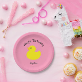 Gelbe Ente Happy Birthday Pink Farbe Pappteller