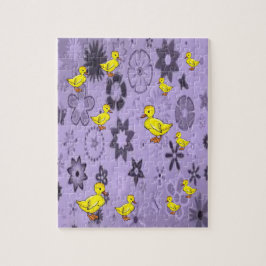 Gelbe Enten lila Muster Puzzle