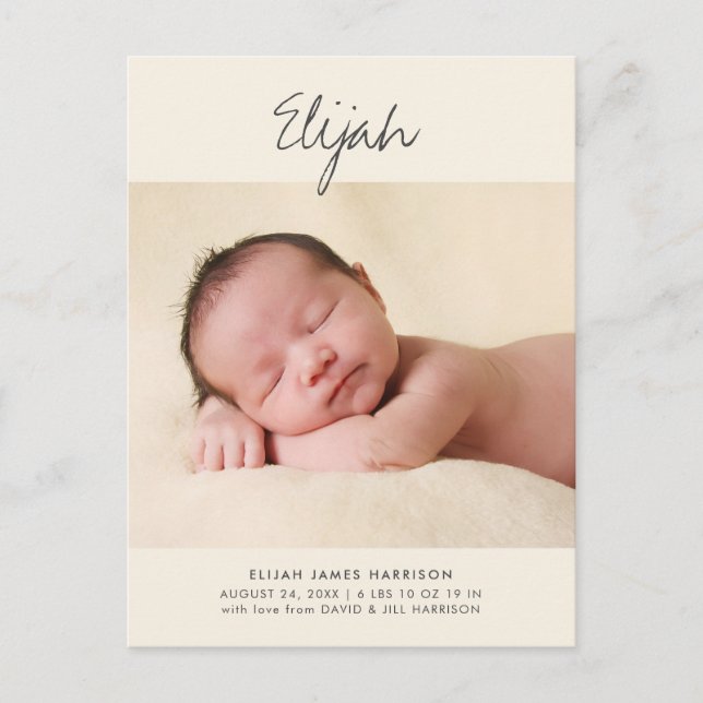 Gelbe Erklärung Name 1 Foto Geburtsankündigung Postkarte (Vorderseite)