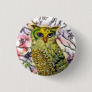 Gelbe Eule Button