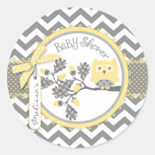 Gelbe Eulen-Zickzack Druck-Baby-Dusche Runder Aufkleber