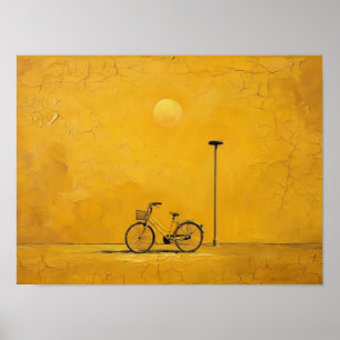 Gelbe Fahrrad- und Straßenlaternen-Kunst Poster