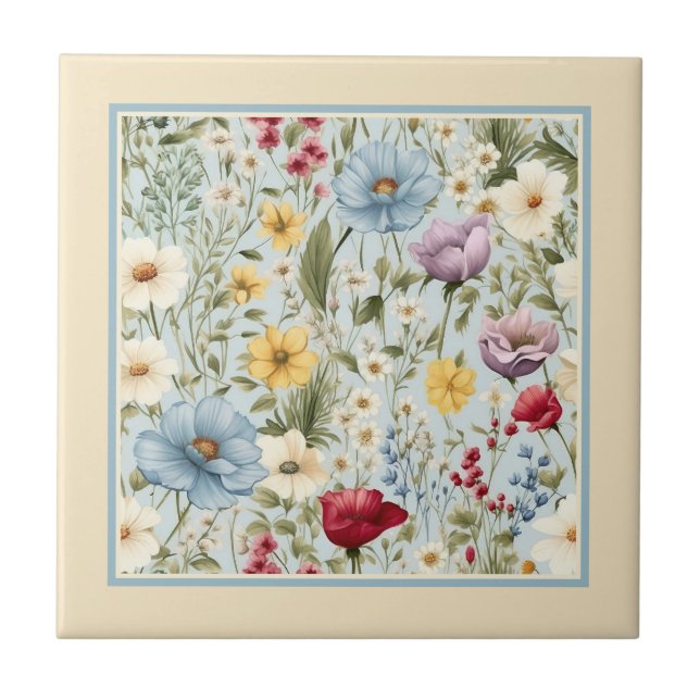 Gelbe Farbe mit zartem Blumenmuster Fliese (Vorderseite)