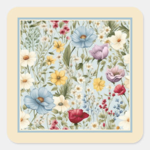 Gelbe Farbe mit zartem Blumenmuster Quadratischer Aufkleber