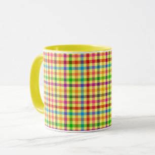 Gelbe farbenfrohe Gingham-Karo-Muster Tasse