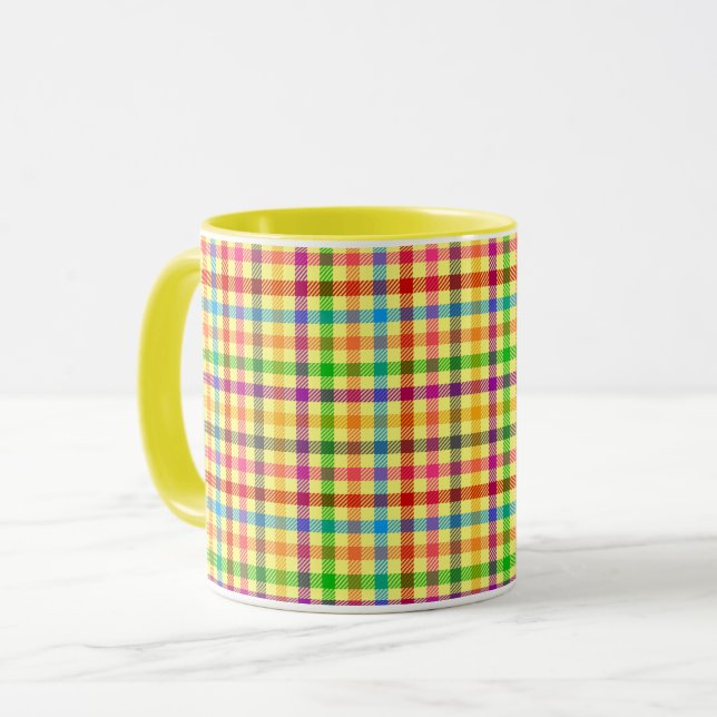 Gelbe farbenfrohe Gingham-Karo-Muster  Tasse (Vorderseite Links)