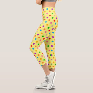 Gelbe farbenfrohe Regenbogen-Punkte-Design Capri Leggings