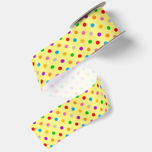 Gelbe farbenfrohe Regenbogen-Punkte-Design Satinband