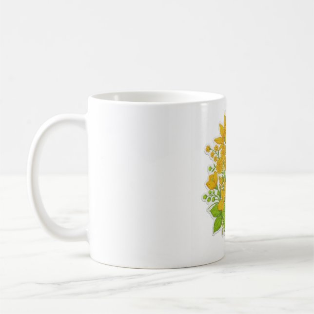 Gelbe Farbkunst im Blumenmusterdesign Kaffeetasse (Links)