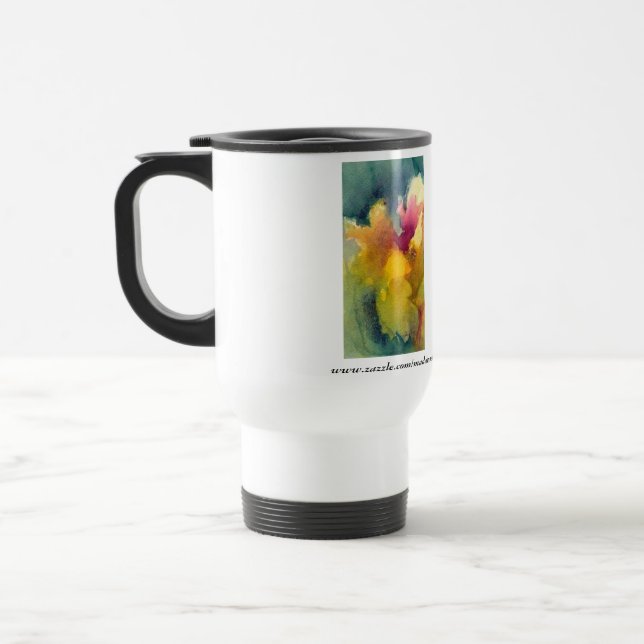 Gelbe feenhafte Iris Isolierreise-Tasse Reisebecher (Links)