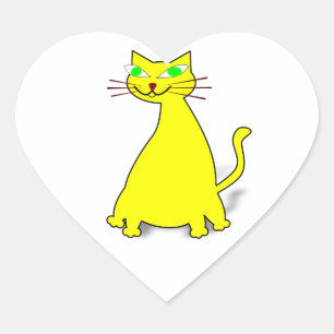 Gelbe Fett-Katze Herz-Aufkleber