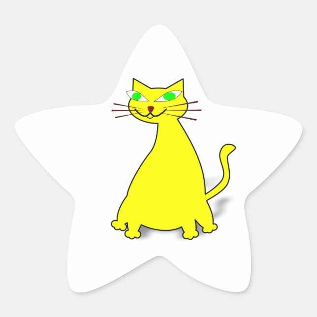 Gelbe Fett-Katze Stern-Aufkleber (Vorderseite)