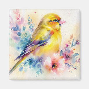 Gelbe Finken-Blumen-Wasserfarben-Kunst-Magnet Magnet
