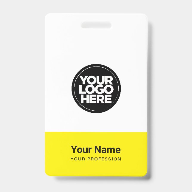 Gelbe Firmenlogo-Name-Titel-Bar-Code Ausweis (Vorderseite)