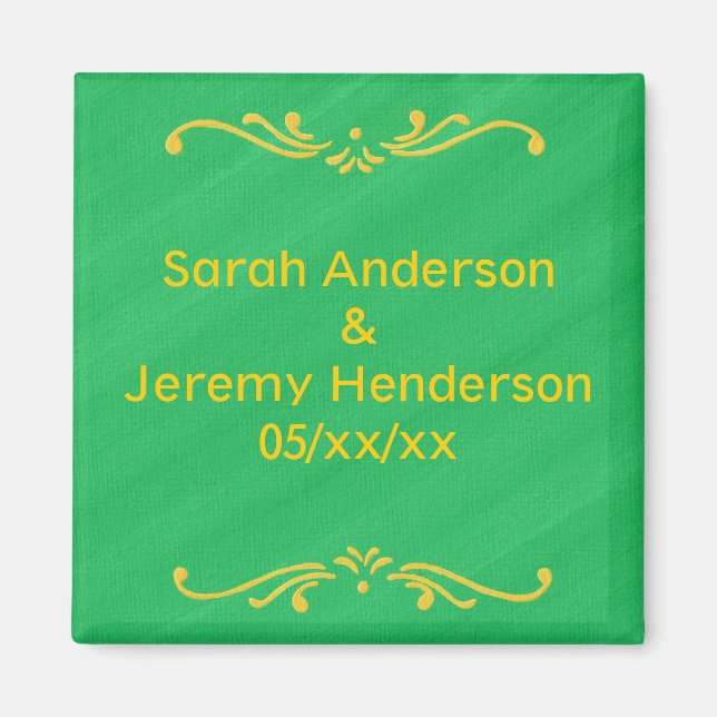 Gelbe Fleur De Lis Border Green Save date Magnete Magnet (Vorne)