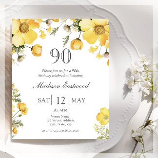 Gelbe Flora 90. Geburtstag Einladung