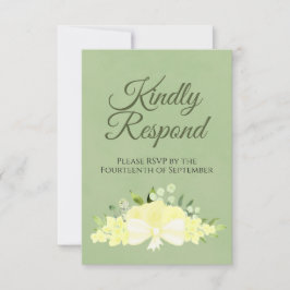 Gelbe Flora auf Sage Green Kindly Respektierung Ho RSVP Karte
