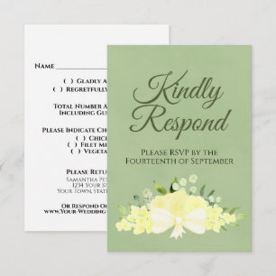 Gelbe Flora auf Sage Green Kindly Respektierung Ho RSVP Karte