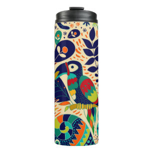 Gelbe Flora: Helles tropisches Tapete Thermosbecher