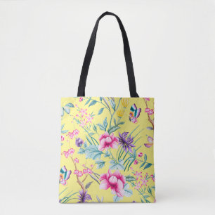 Gelbe Flora und Schmetterlinge Muster Tote Beutel Tasche