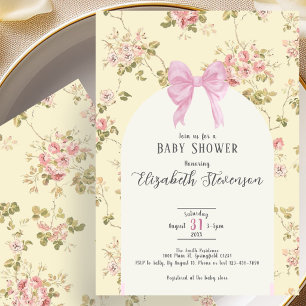 Gelbe Florale Baby-Party-Einladung mit rosa Schlei Einladung