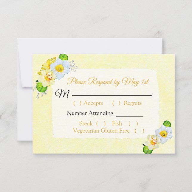 Gelbe florale Daffodien Hochzeit RSVP-Karte RSVP Karte (Vorderseite)