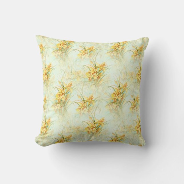 Gelbe florale Daffodin Wasserfarbe Kissen (Vorderseite)