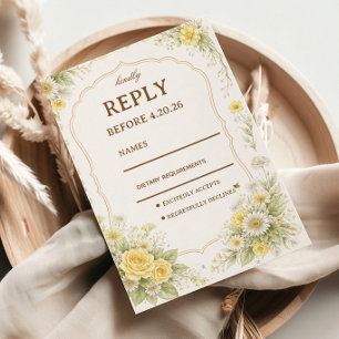 Gelbe florale elegante Reaktionsdesign RSVP Karte