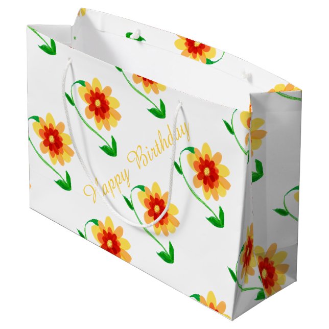 Gelbe florale Geschenktasche Große Geschenktüte (Rückseite Schrägansicht)