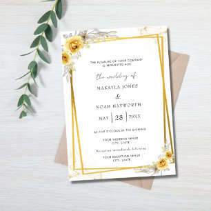 Gelbe Florale Goldene Einfache Hochzeit Einladung