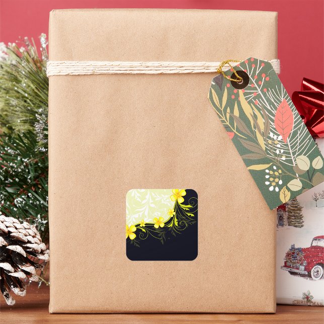 Gelbe florale Hintergrundkleber Quadratischer Aufkleber (Von Creator hochgeladen)