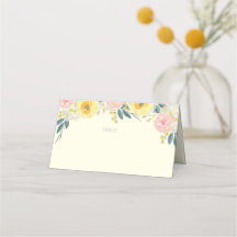 Gelbe florale Hochzeitsgefaltete Platzkarte