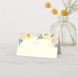 Gelbe florale Hochzeitsgefaltete Platzkarte