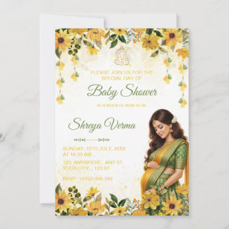 Gelbe florale indische Babyparty-Einladung Einladung
