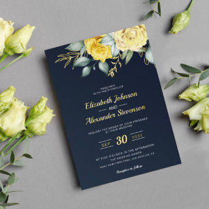 Gelbe florale klassische Grünpflanzen Hochzeit in Folieneinladung