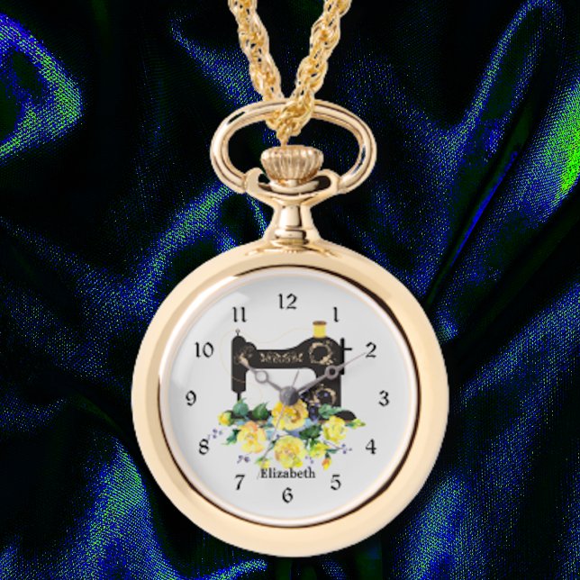 Gelbe florale Nähmaschine Necklace Watch Armbanduhr (Von Creator hochgeladen)