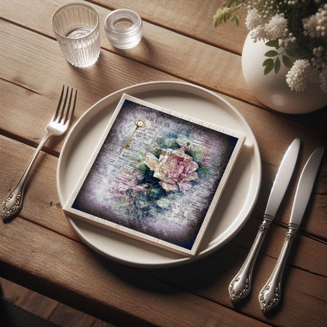 Gelbe florale Rose Viktorianische Ephemeride Dekou Serviette (Von Creator hochgeladen)