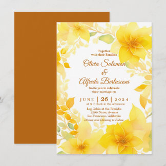 Gelbe florale Wasserfarbe Boho Moderne Hochzeit Einladung