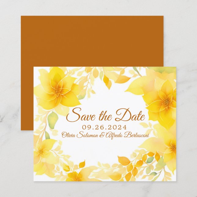 Gelbe florale Wasserfarbe boho Moderne rett Datum (Vorne/Hinten)