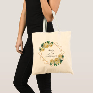 Gelbe florale Wed Eleganter Gold Glitzer Geometris Tragetasche