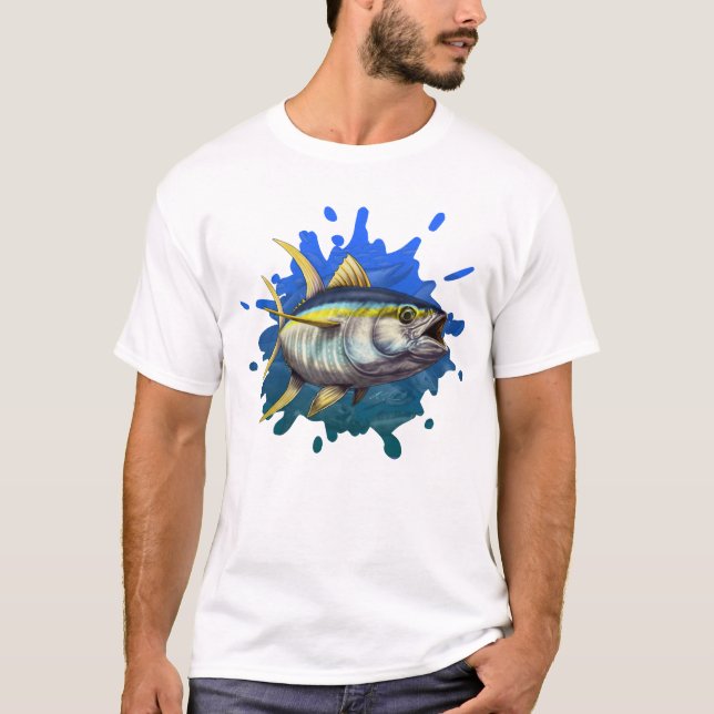 Gelbe Flossen-Thunfisch-Gewohnheits-Illustration T-Shirt (Vorderseite)