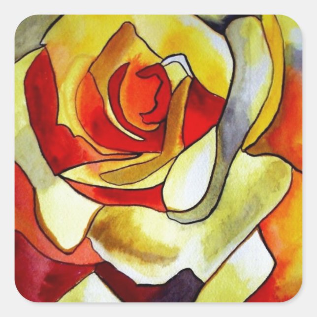 Gelbe Freesia Aquarellfarbe Original Blume Quadratischer Aufkleber (Vorderseite)