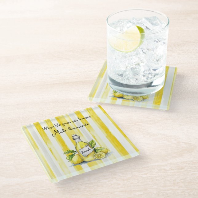 Gelbe Frucht Zitronen Machen Limonade Glasuntersetzer (Schrägansicht)