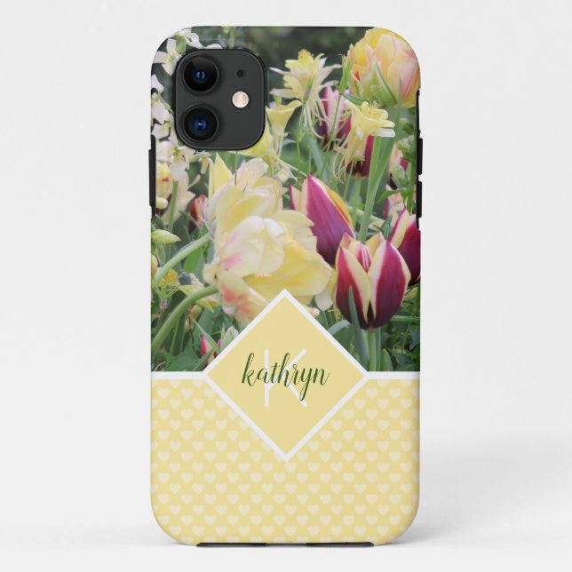 Gelbe Frühlingsblumen und Personalisierte Herzen Case-Mate iPhone Hülle (Rückseite)