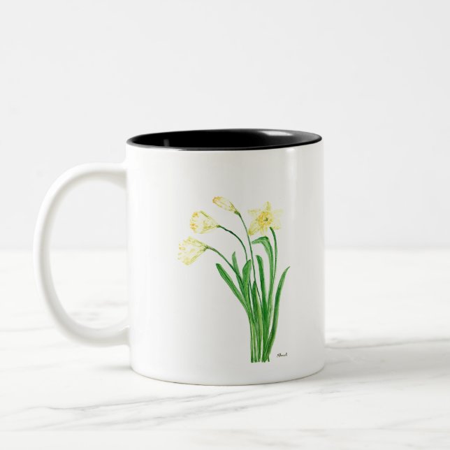 Gelbe Frühlingsblütenfarbe Narzissen Blume Zweifarbige Tasse (Links)