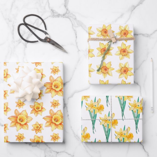 Gelbe Frühlingsdrossel Rustikale Flora Geschenkpapier Set (Vorderseite)