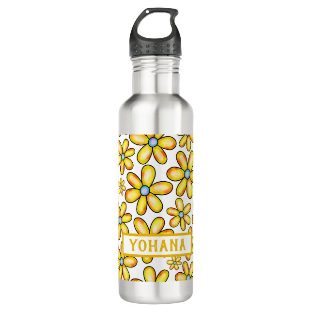 Gelbe Frühlingsmuster Blume Sommer Edelstahlflasche (Vorderseite)