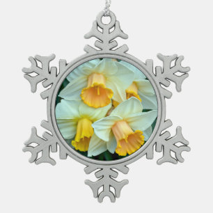 Gelbe Frühlingsnarzissen Schneeflocken Zinn-Ornament